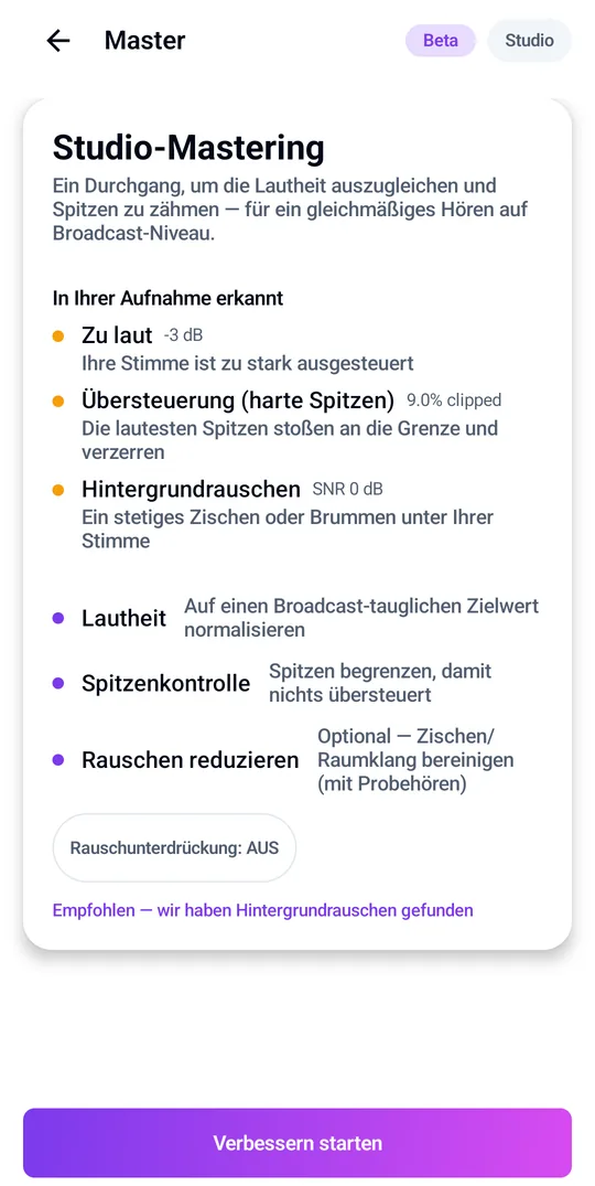 Enhance findet und behebt Audioprobleme