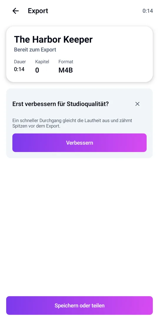 Exportiere ein M4B-Hörbuch mit Kapiteln