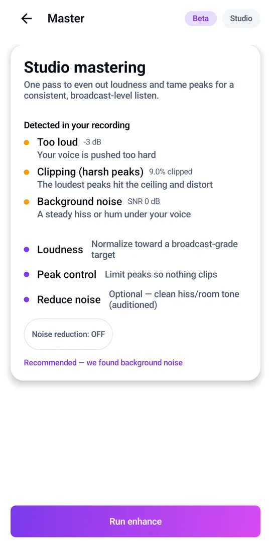 Enhance finds and fixes audio issues