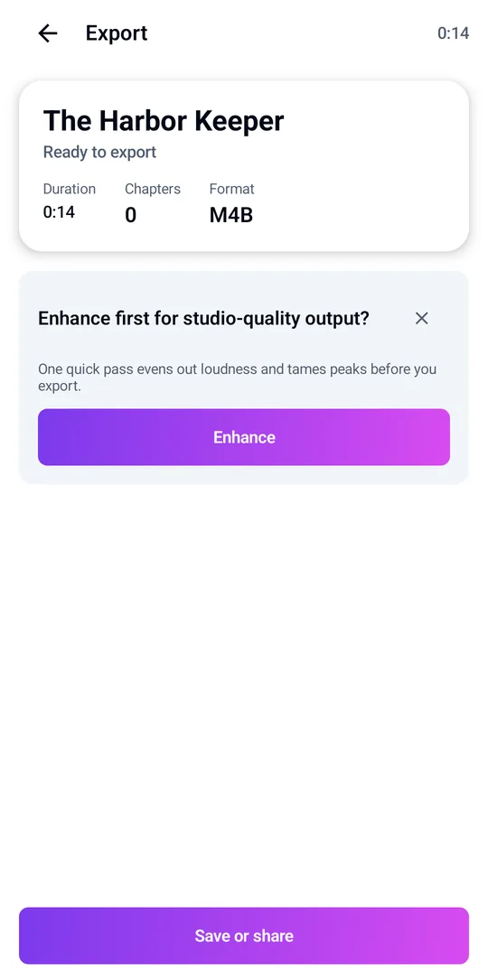 Export a chaptered M4B audiobook