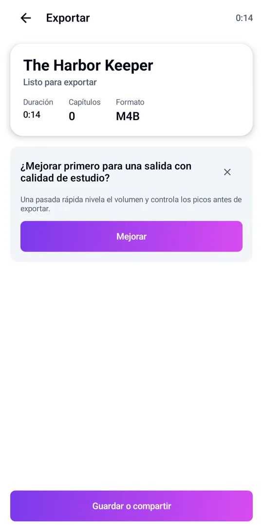 Exporta un audiolibro M4B con capítulos