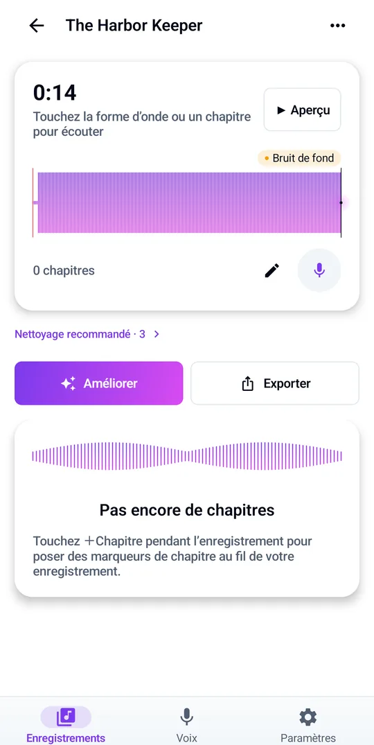 Votre enregistrement, vos chapitres et les conseils de nettoyage au même endroit