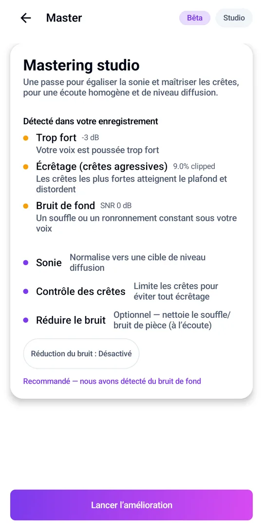 Enhance détecte et corrige les problèmes audio