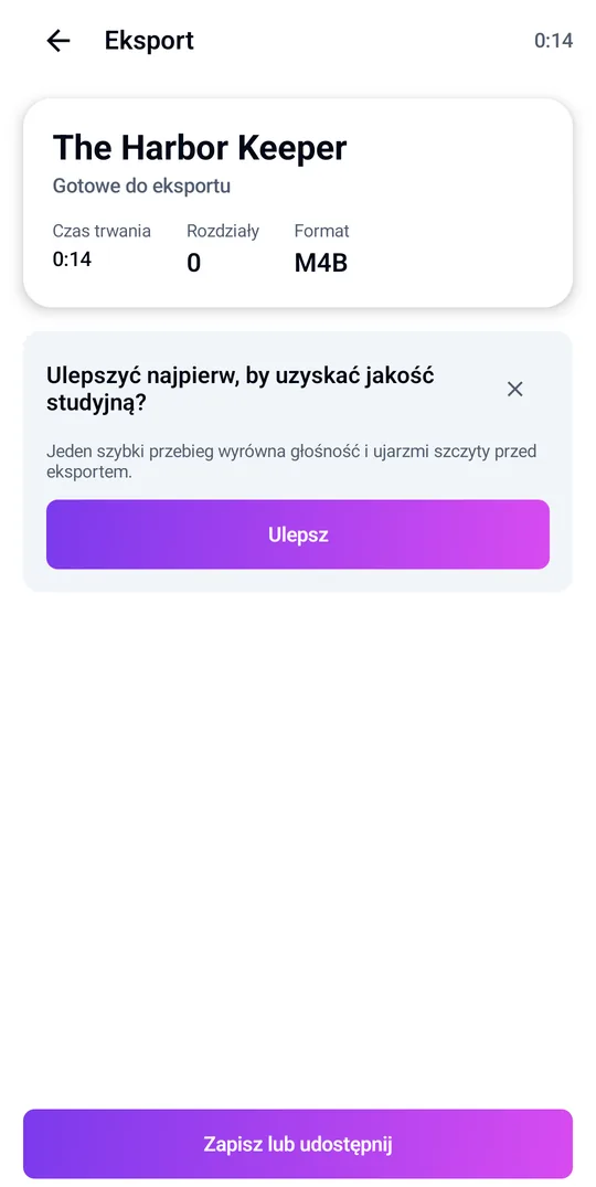 Eksport audiobooka M4B z rozdziałami
