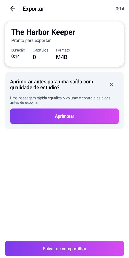 Exporte um audiolivro M4B com capítulos